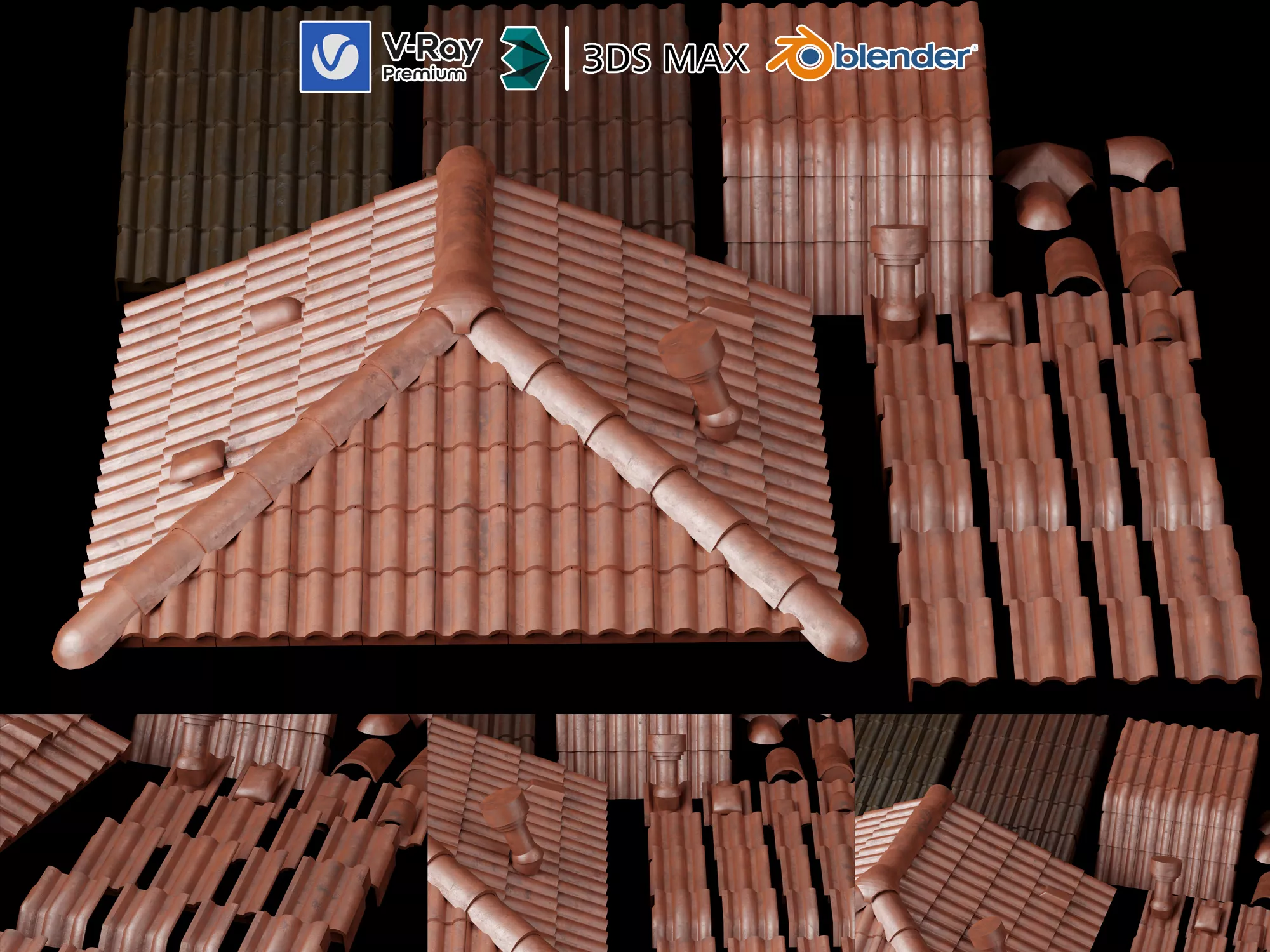 Terracotta Roof Tile Pack 3D model