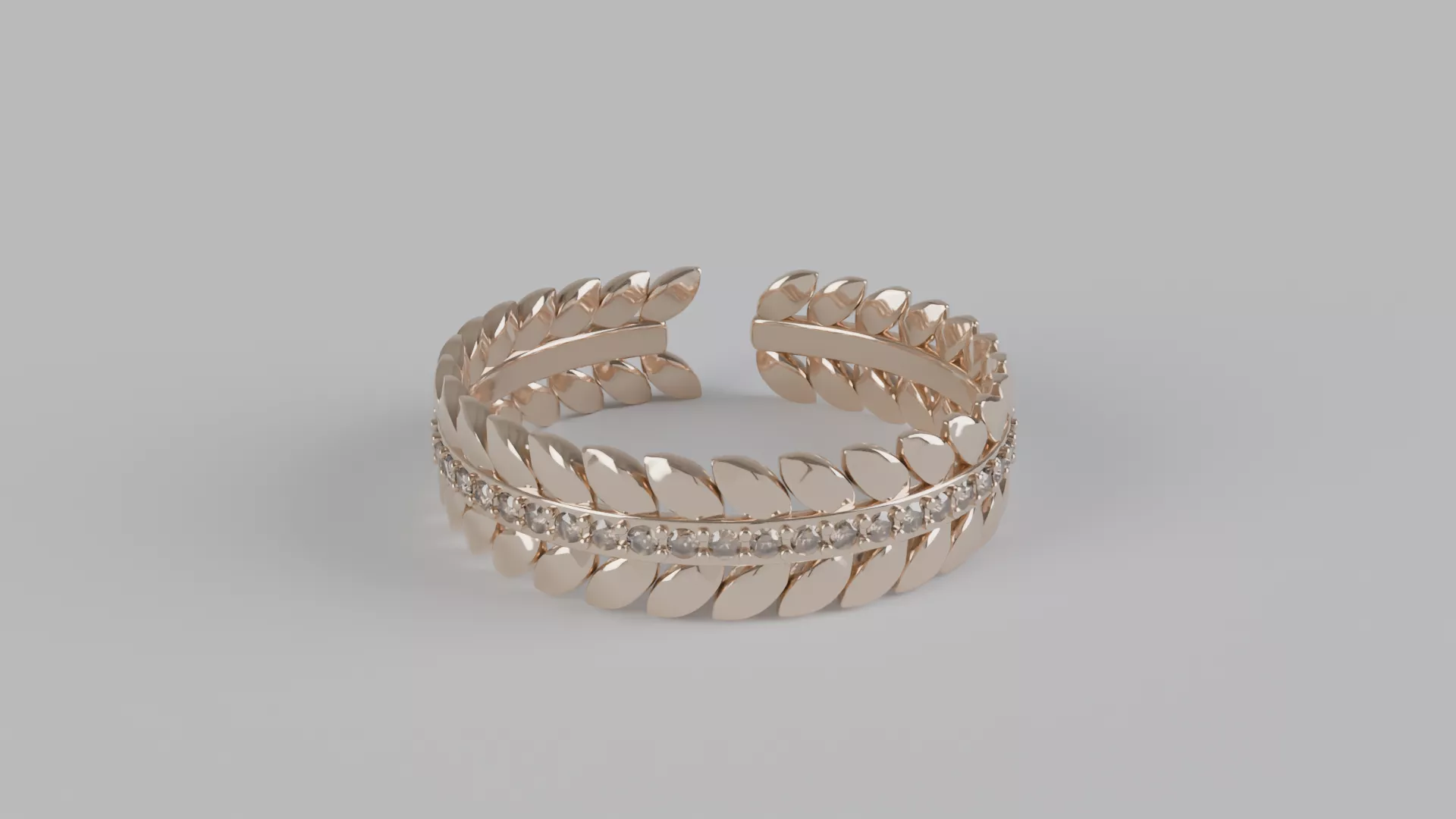 Open Leaf Ring with Diamond Accent 3D print model