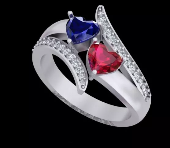 Heart Shape Ruby Sapphire Toi et Moi Engagement Ring 3D print model