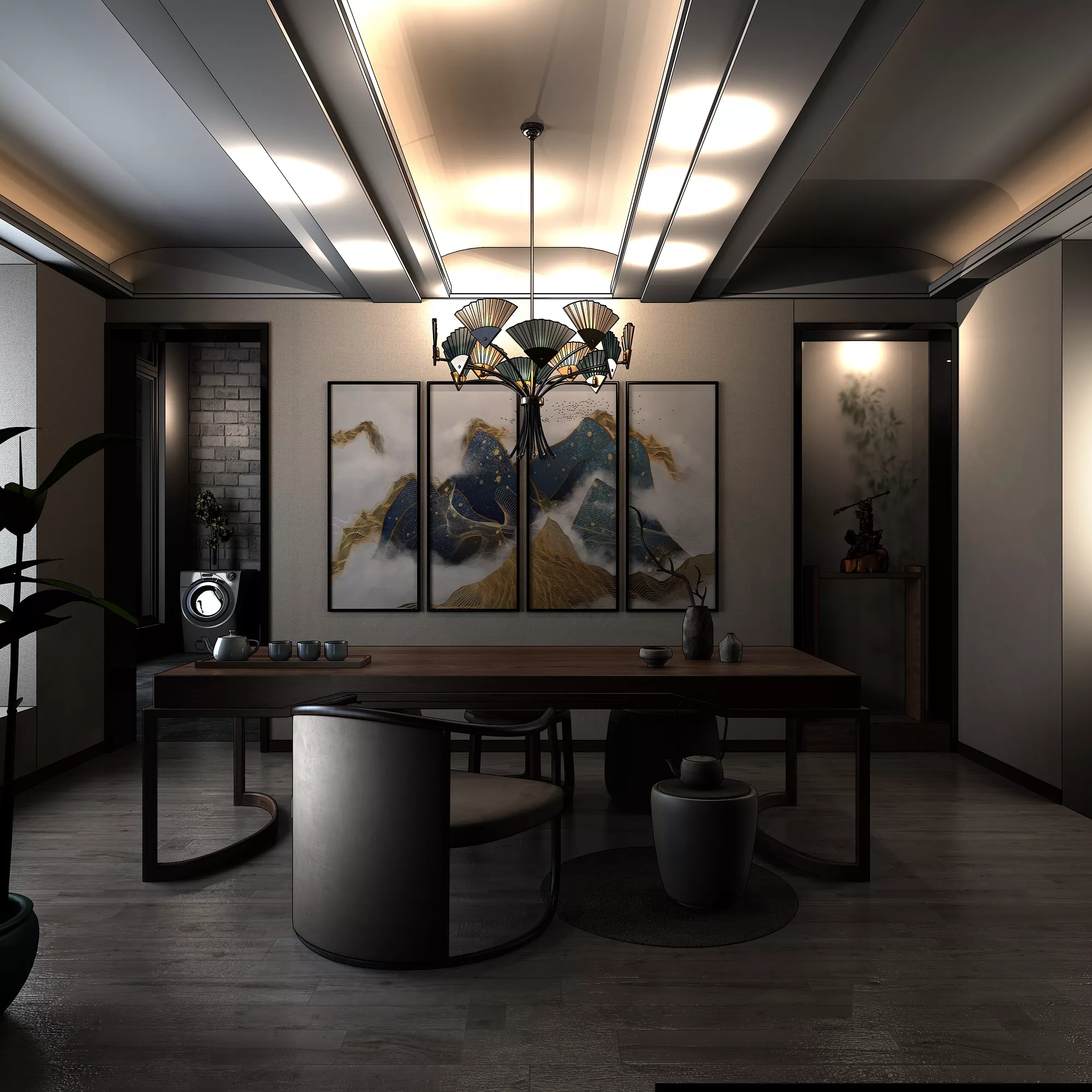 Chinese Interior Tea Room Design 3D Model Low-poly 3D model