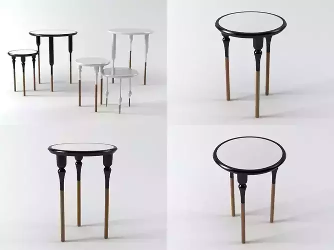 Philippe I four different tables with wooden legs 3D model