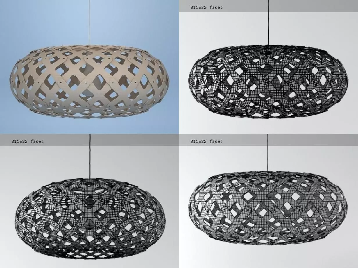 Kina four wooden pendant lights 3D model_5