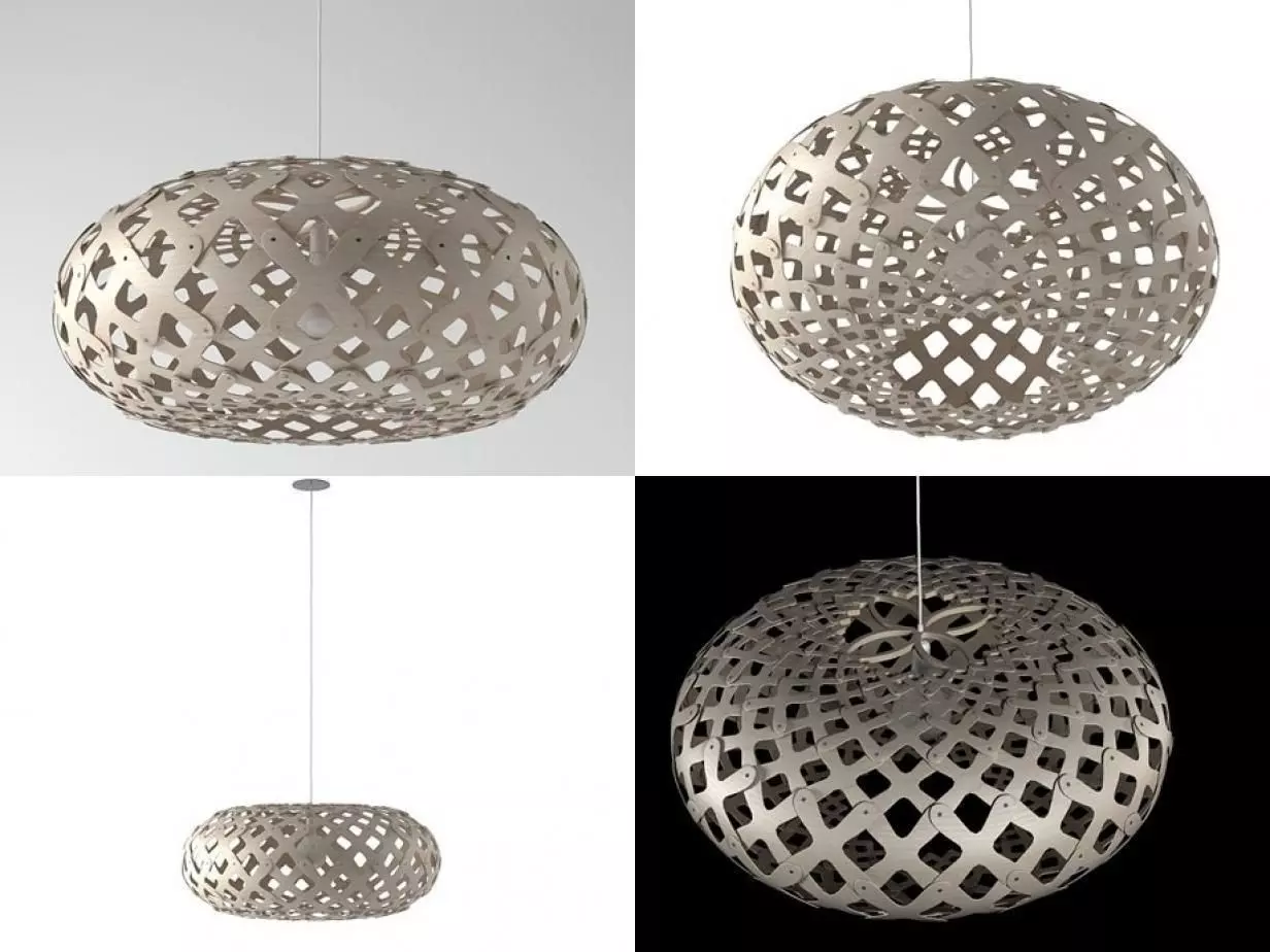 Kina four wooden pendant lights 3D model_2
