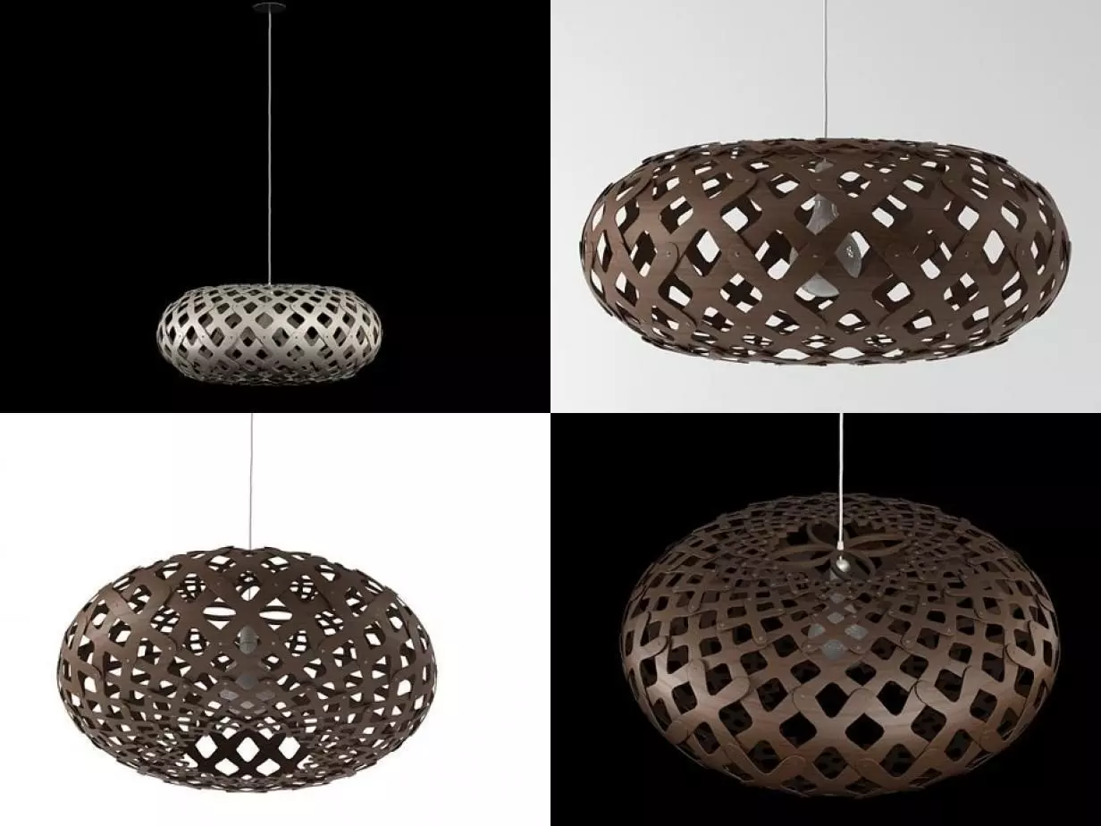 Kina four wooden pendant lights 3D model_3