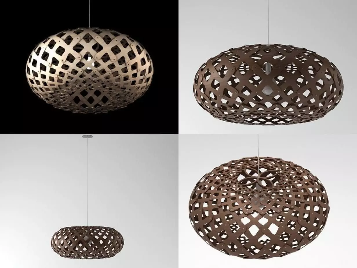 Kina four wooden pendant lights 3D model_1