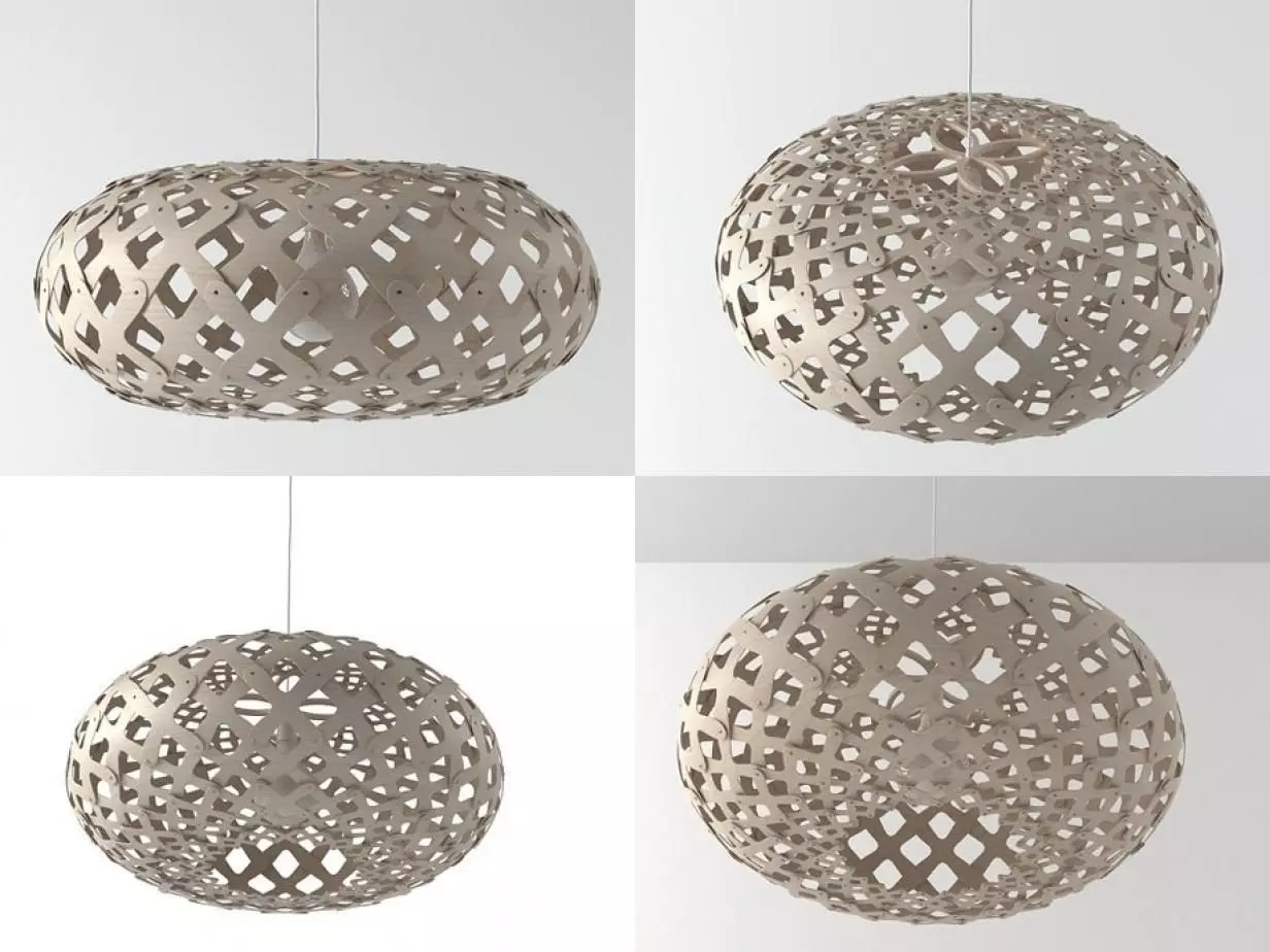 Kina four wooden pendant lights 3D model_4