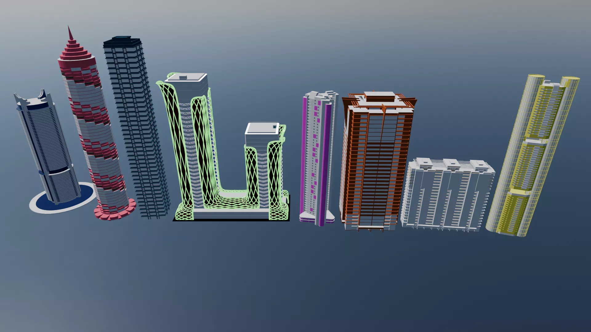 Modern Skyscraper High Rise Buildings Pack Low-poly 3D model