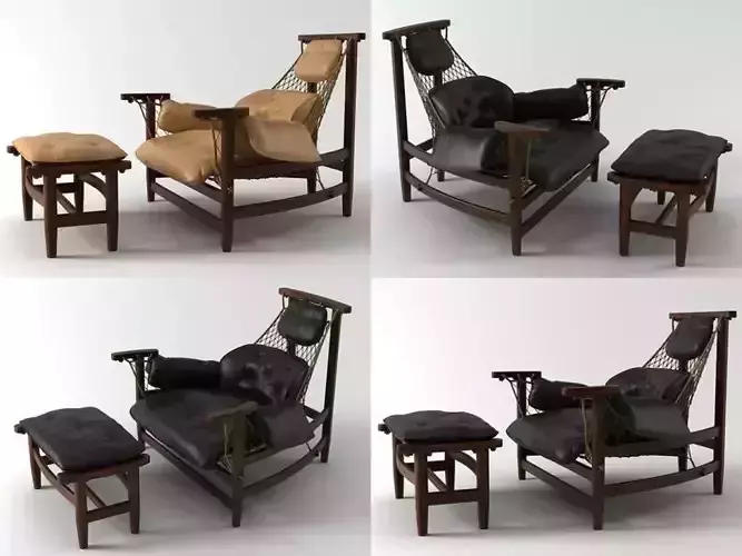 Jangada lounge chair and otoman 3D model