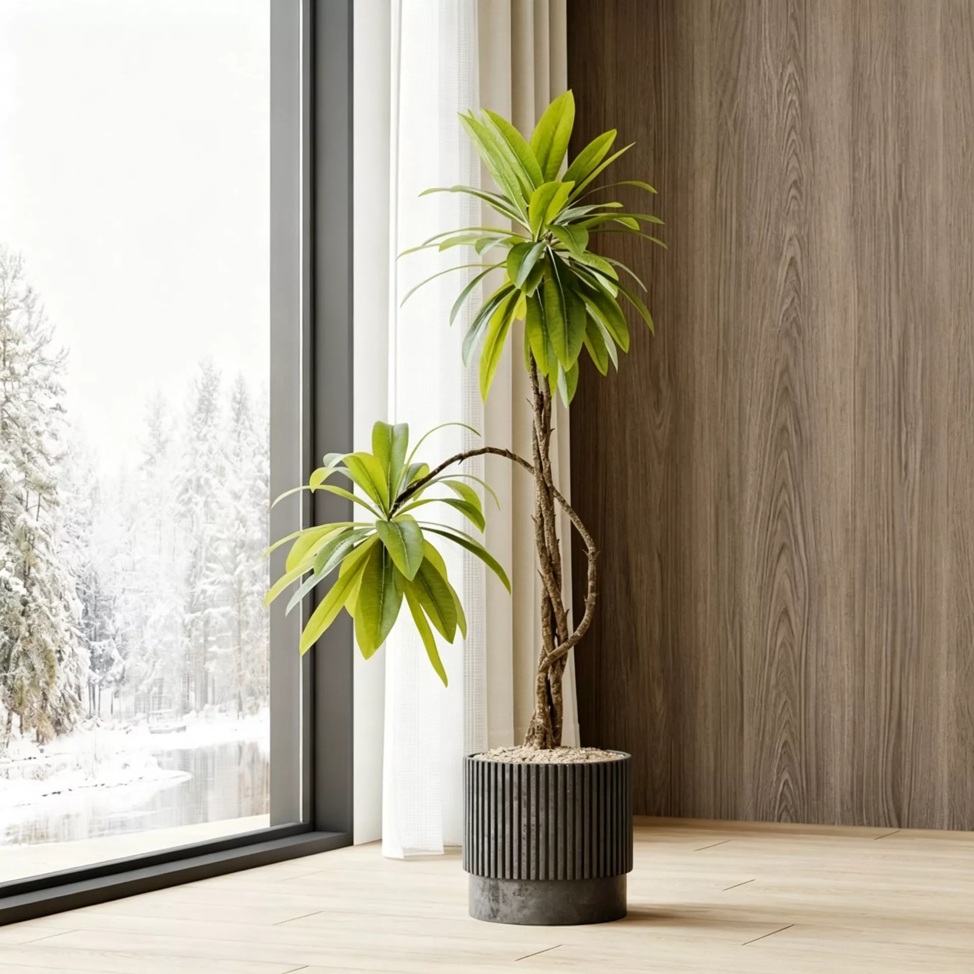Dracaena Indoor Plant in Ribbed Black Pot 3D model