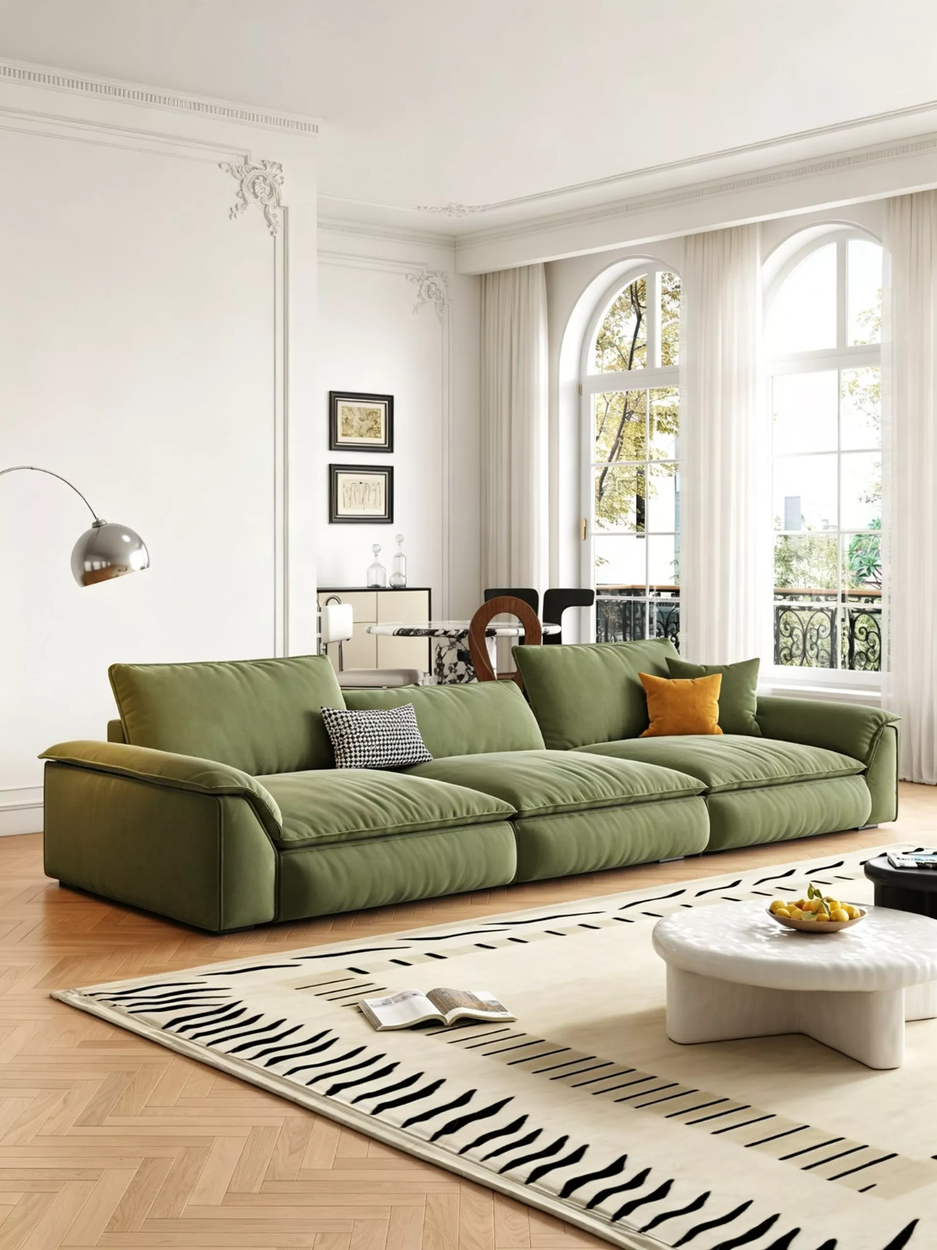 Olive Green Modular Sofa Parisian Living Room Set 3D model