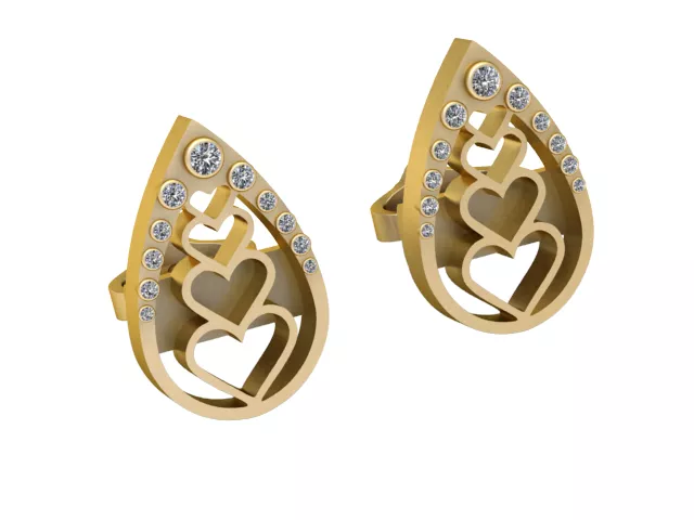Triple Heart Gemstone Gold Earrings 3D print model