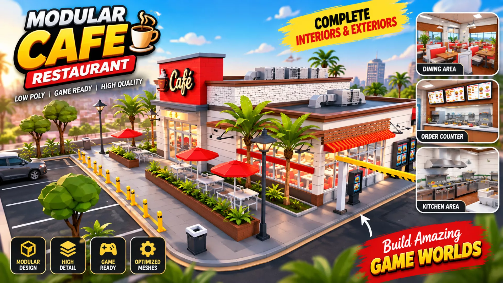 Modular Fast Food Cafe Restaurant 3D model