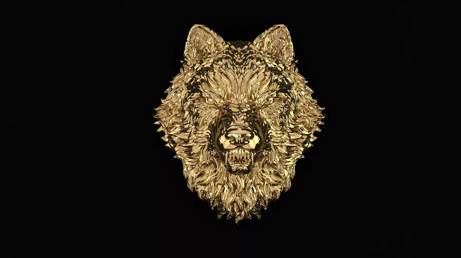 Angry Wolf Head Gold Relief 3D Printable Model 3D print model