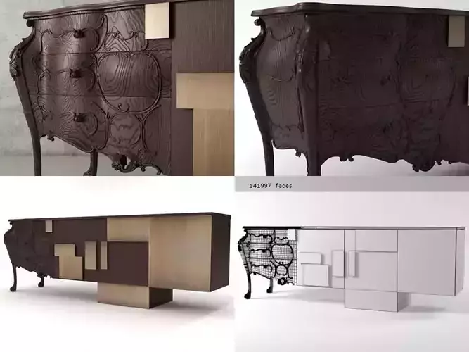 Evolution sideboard with carvings