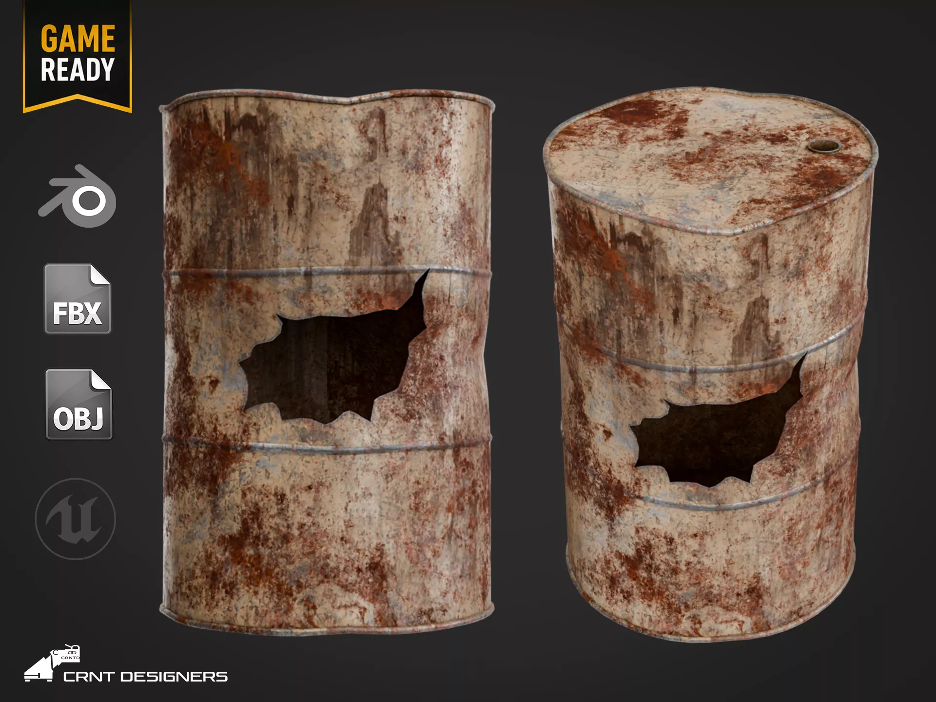 Broken Oil Drum - Rusty Oil Barrel - UE4 And UE5 Optimized Low-poly 3D model
