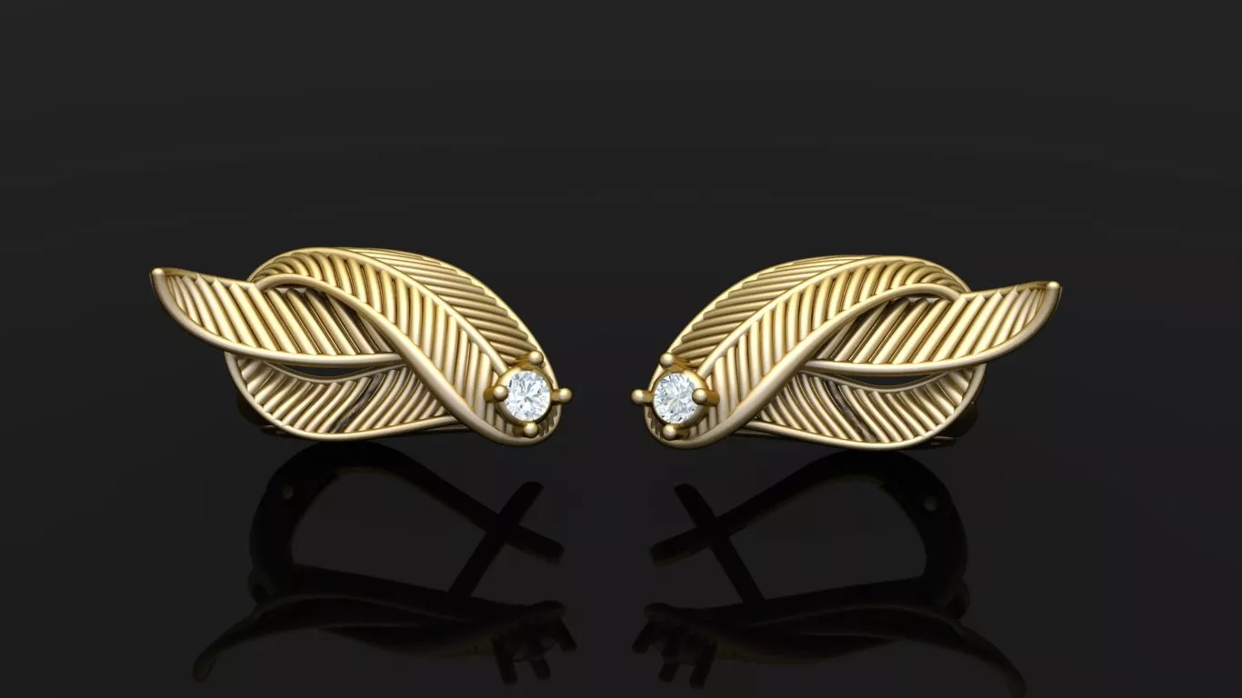 Elegant Leaf-Inspired Diamond Stud Earrings 3D print model