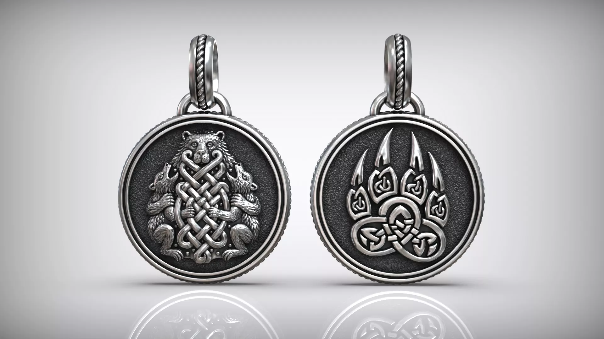 Celtic Bear Pendant with Bear Paw Norse Celtic Knot Amulet 3D print model