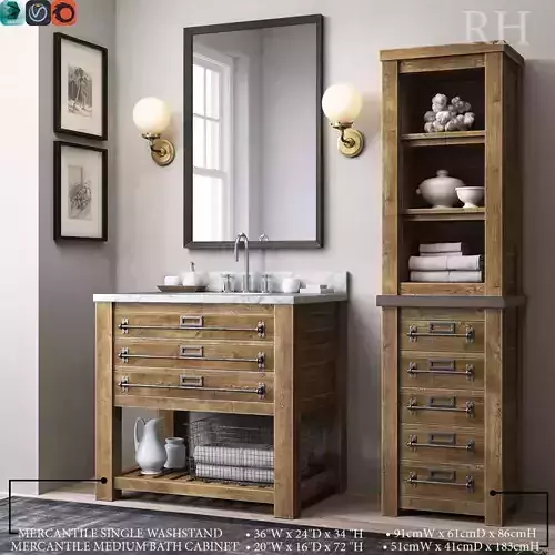 MERCANTILE SINGLE WASHSTAND and MERCANTILE MEDIUM BATH CABINET 3D model