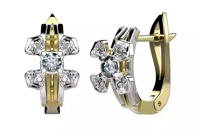 Earrings cross ring with diamond