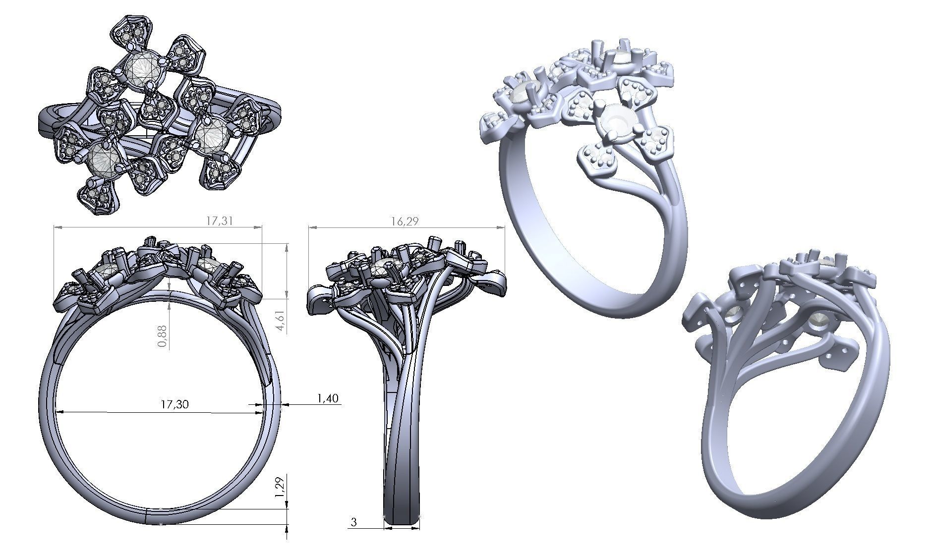 Ring gold and diamond cross 3D print model_11