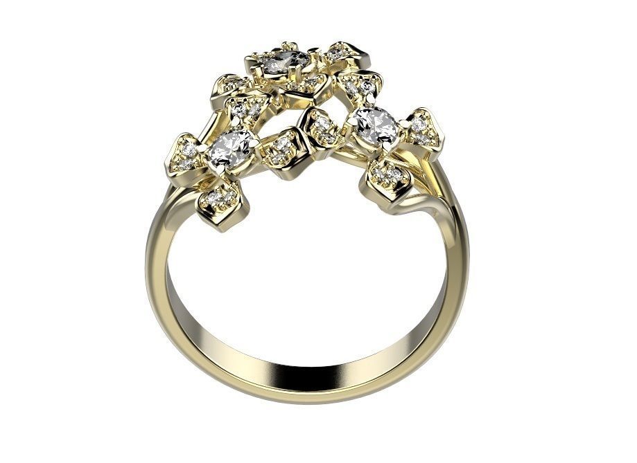 Ring gold and diamond cross 3D print model_4