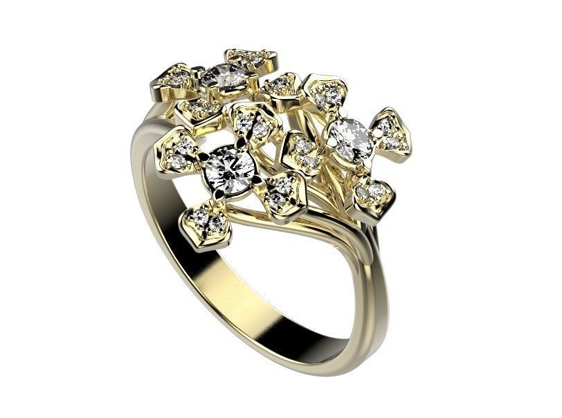 Ring gold and diamond cross 3D print model_9