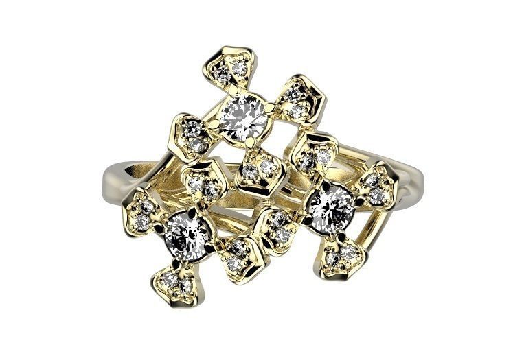 Ring gold and diamond cross 3D print model_1