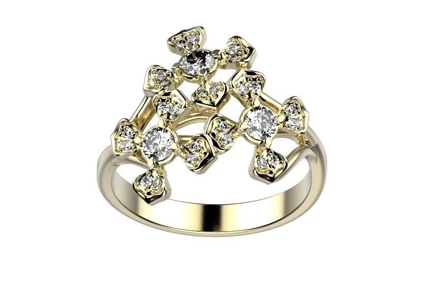 Ring gold and diamond cross 3D print model_2