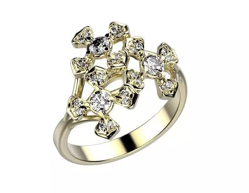 Ring gold and diamond cross 3D print model_0