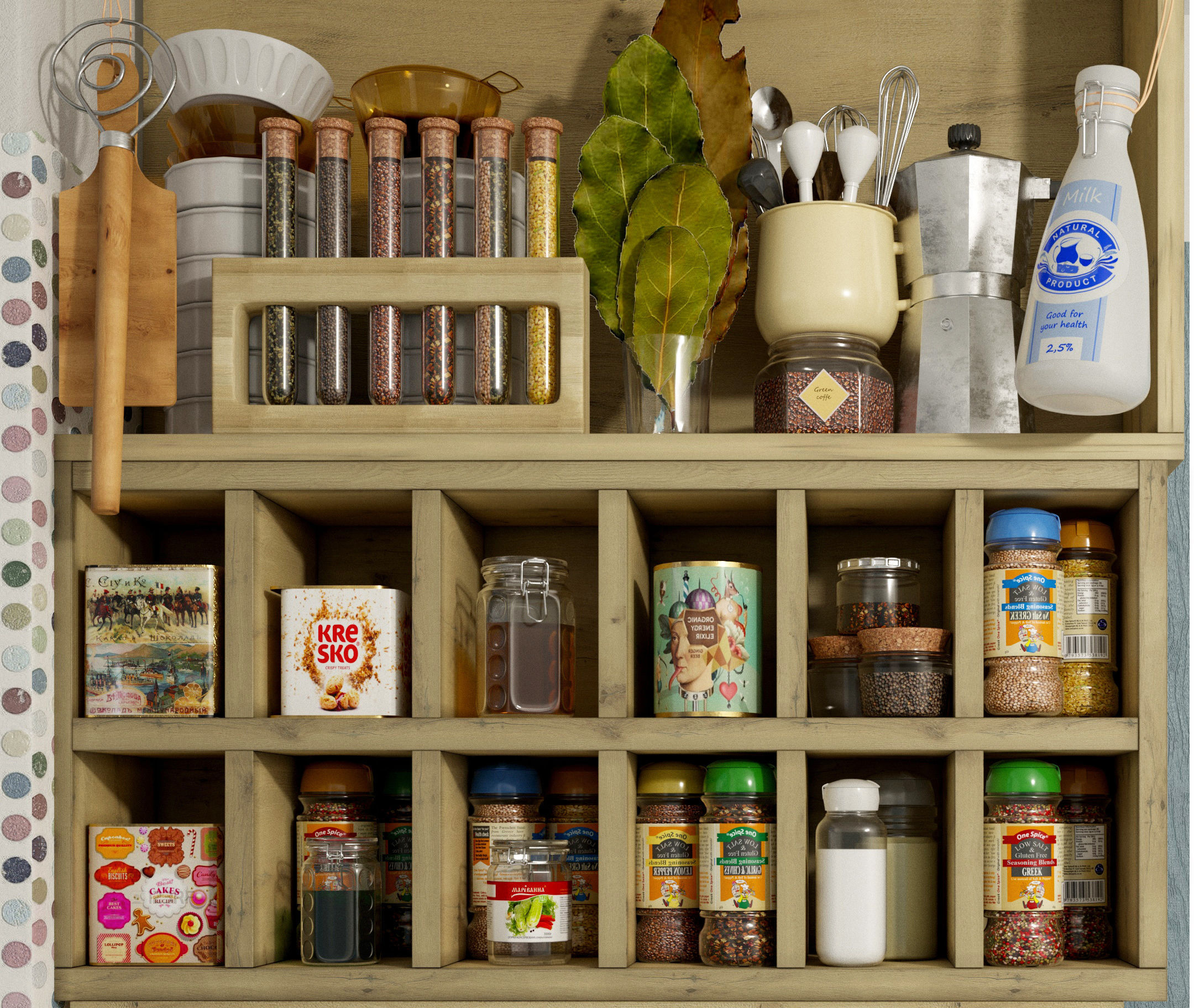 Kitchen set jars and containers in 3D model_1