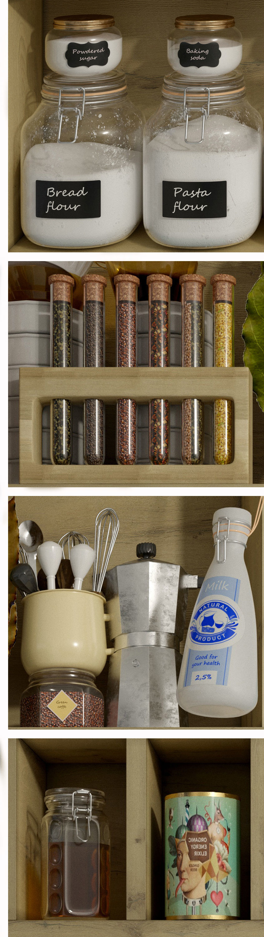 Kitchen set jars and containers in 3D model_2