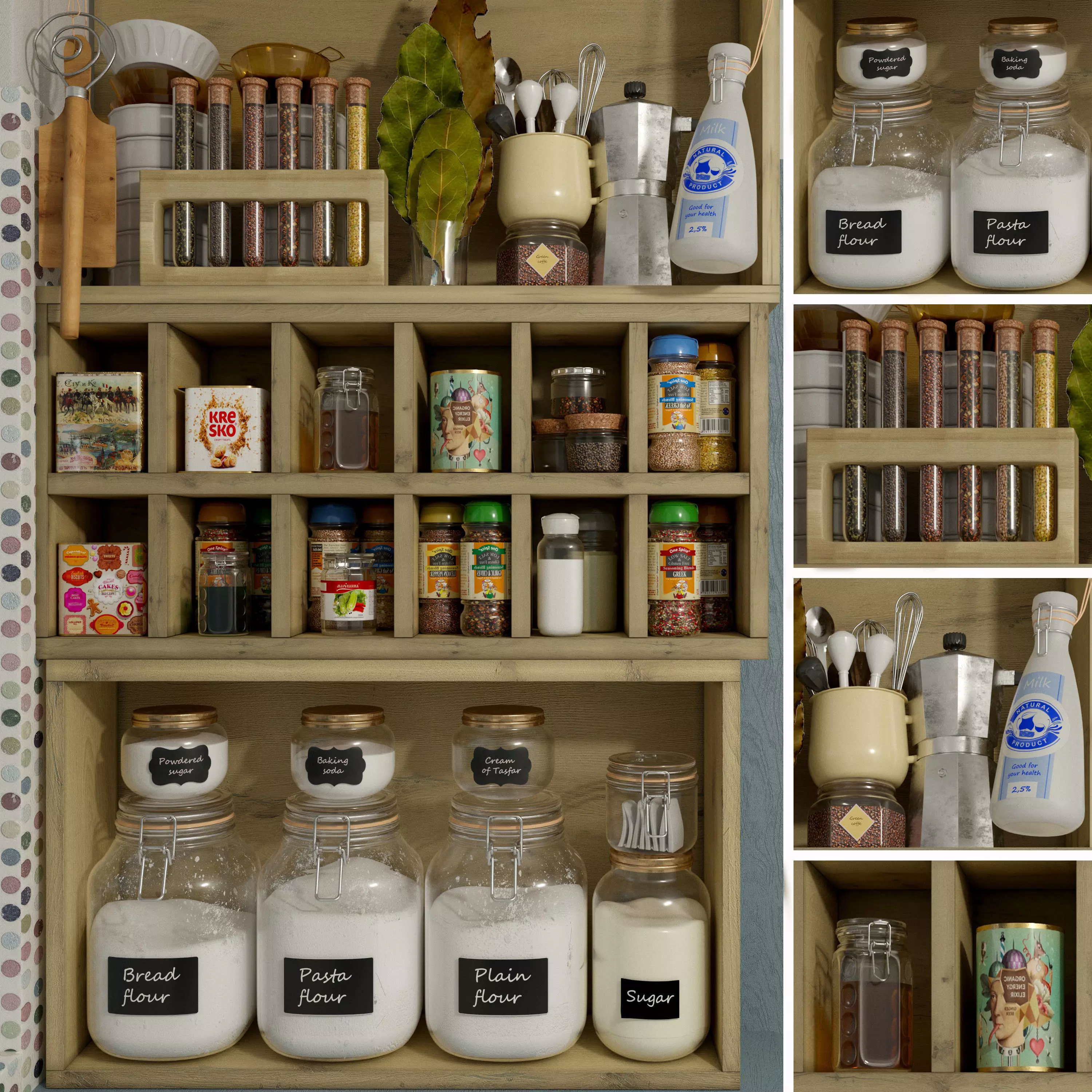 Kitchen set jars and containers in 3D model_0
