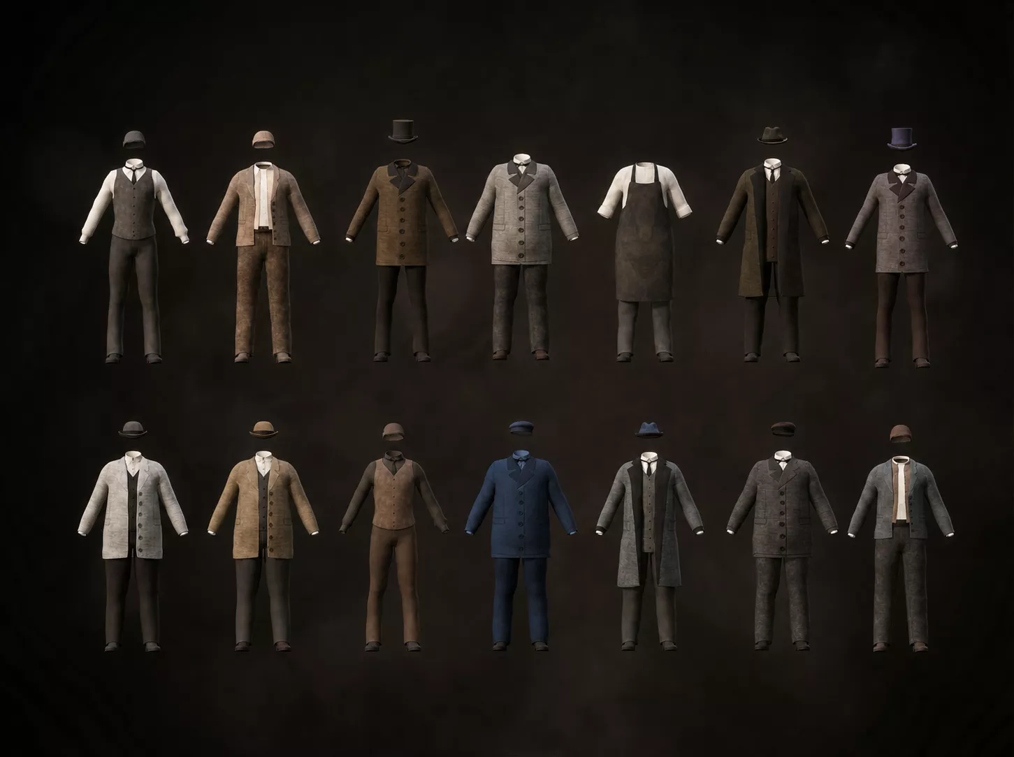 Victorian Men Suits Pack Stylized Peaky Blinders Vintage Outfits Low-poly 3D model
