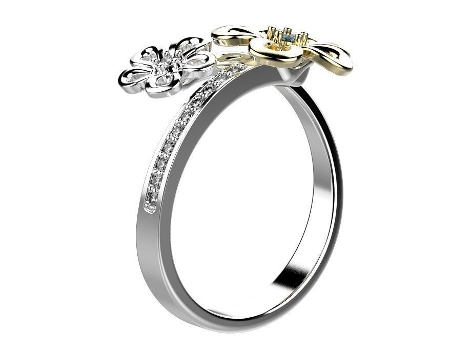 Ring flower with diamonds 3D print model_6