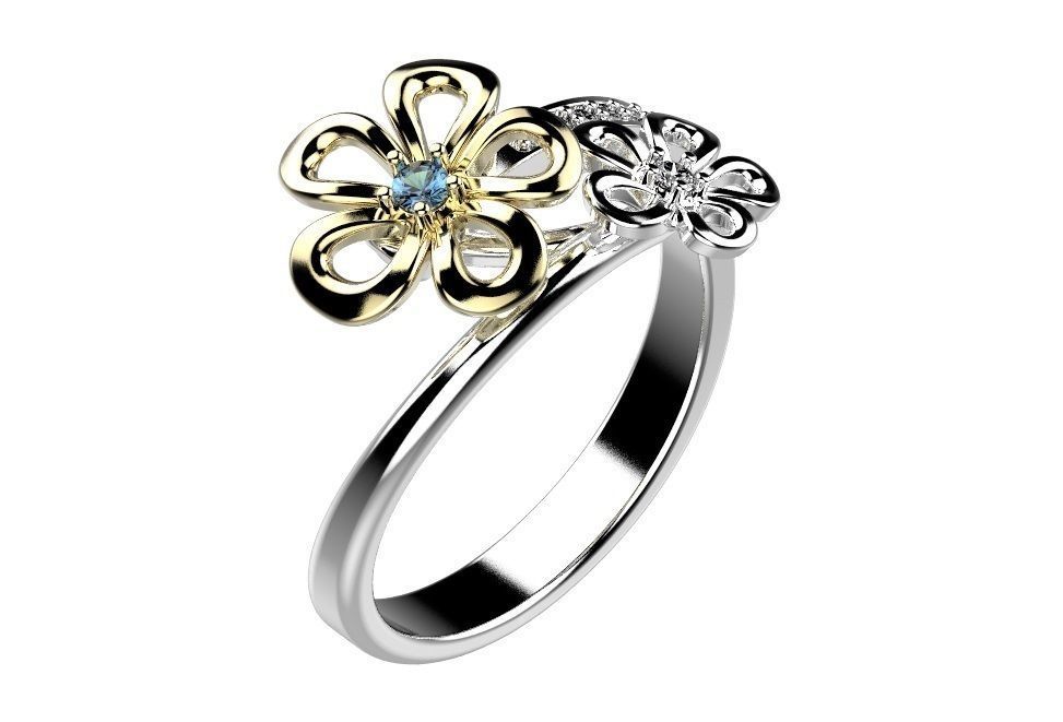 Ring flower with diamonds 3D print model_7