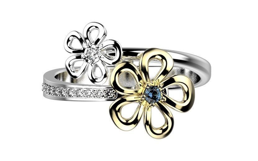 Ring flower with diamonds 3D print model_1