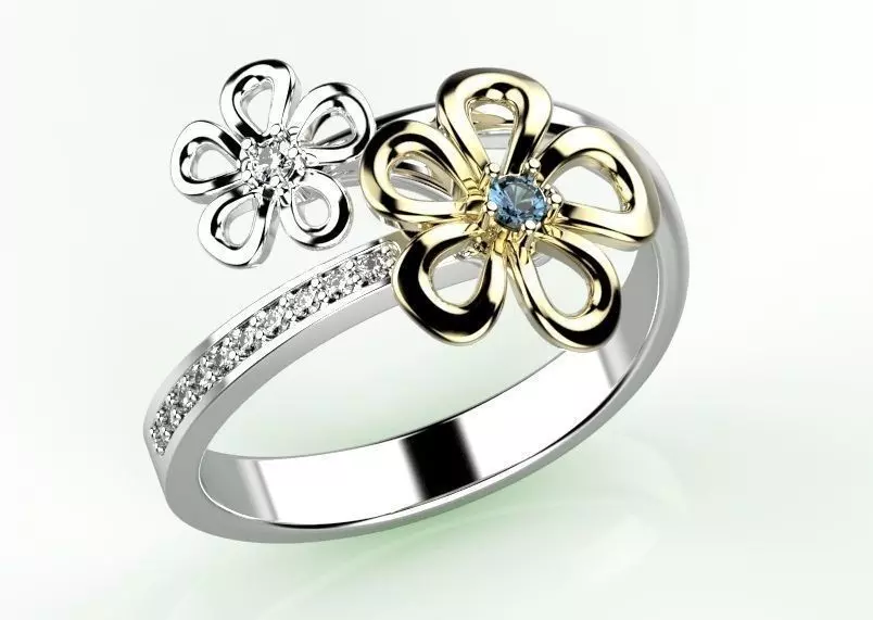 Ring flower with diamonds 3D print model_0