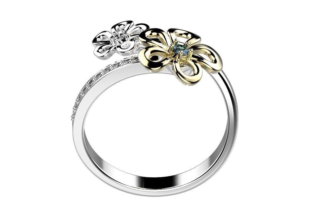 Ring flower with diamonds 3D print model_3
