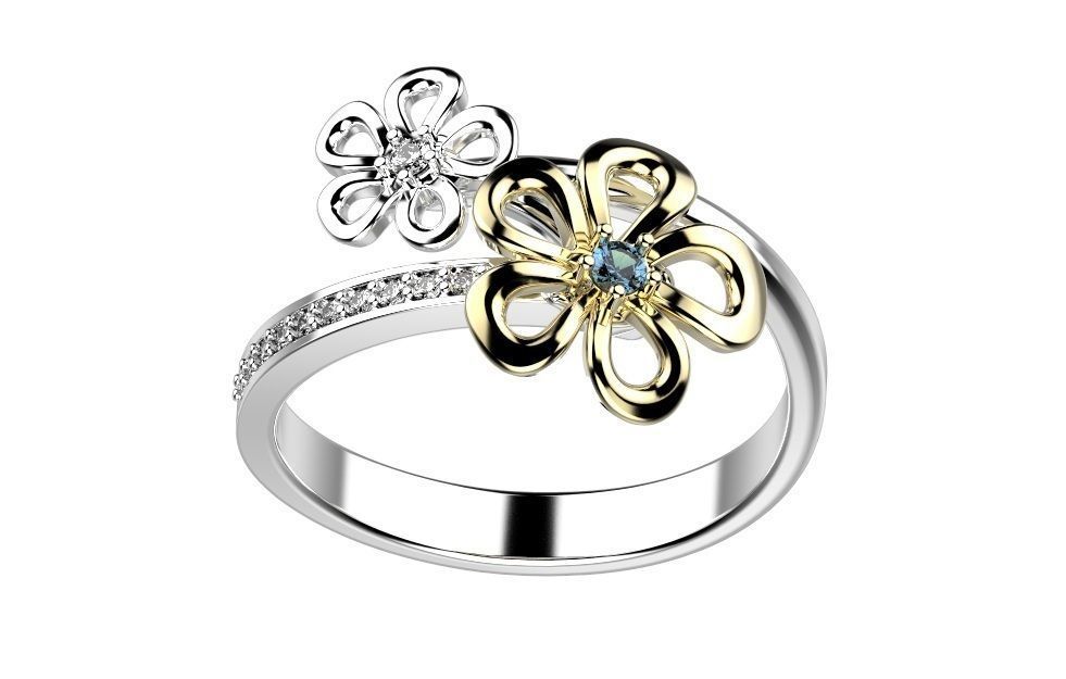 Ring flower with diamonds 3D print model_2