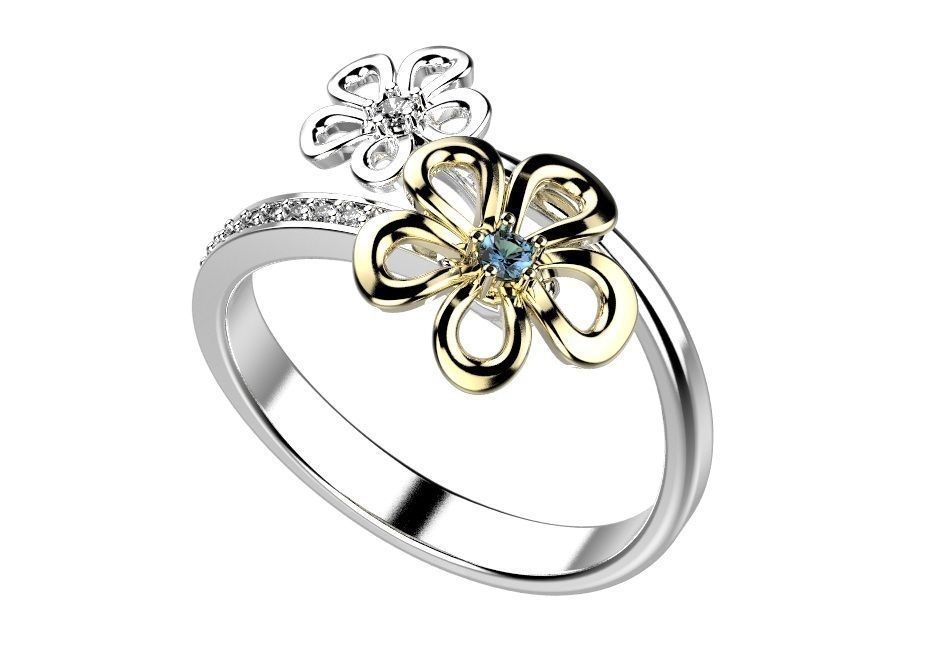 Ring flower with diamonds 3D print model_8