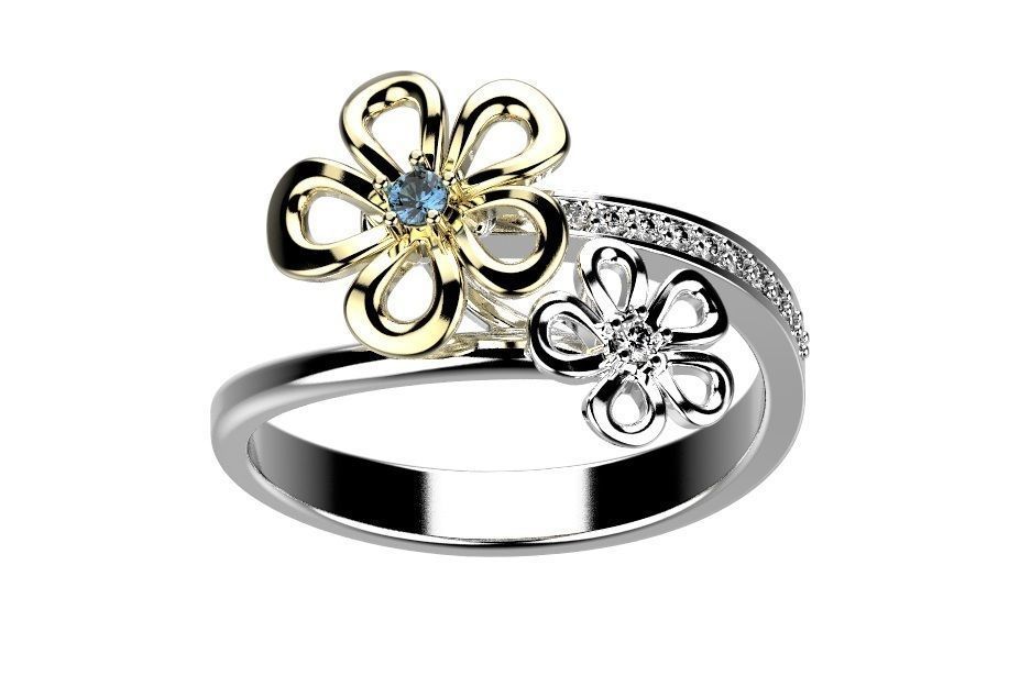 Ring flower with diamonds 3D print model_9