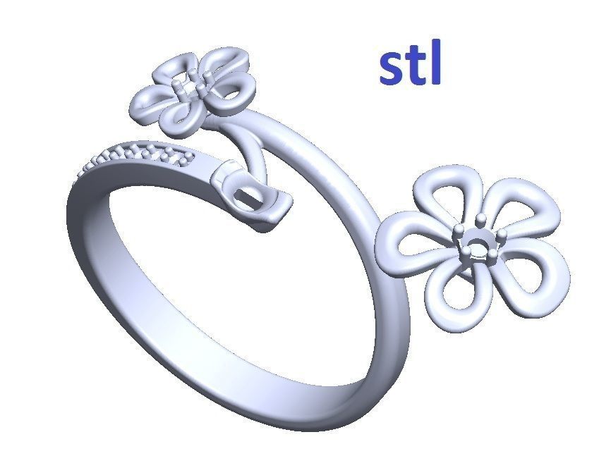 Ring flower with diamonds 3D print model_11