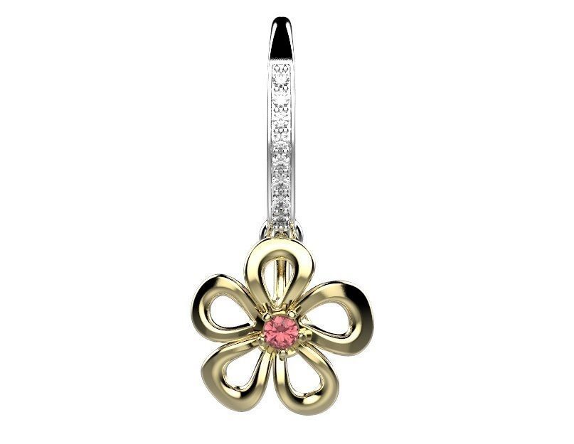 Earrings flower shaped pendant with diamonds 3D print model_1