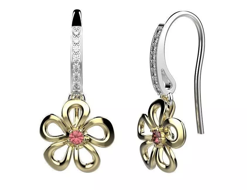 Earrings flower shaped pendant with diamonds 3D print model_0