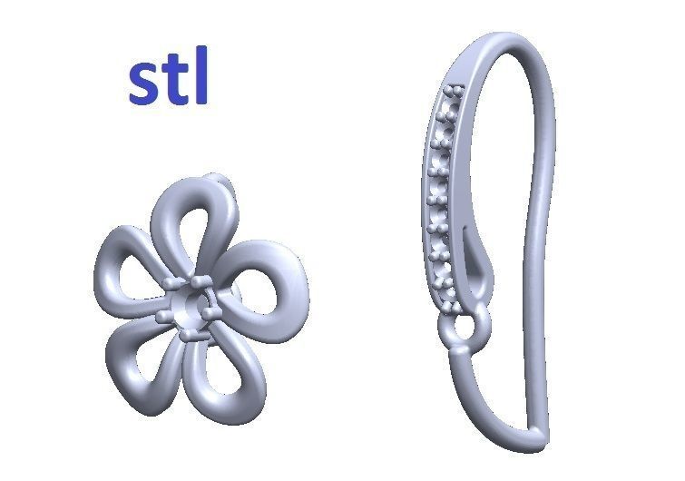Earrings flower shaped pendant with diamonds 3D print model_7
