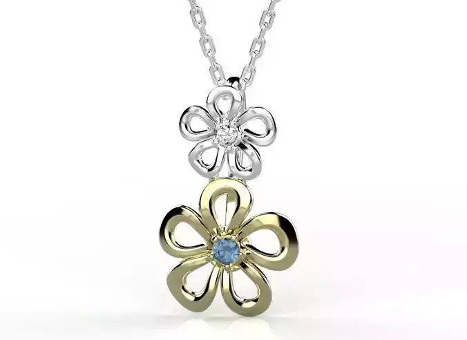 Pendant flower belly ring with diamonds