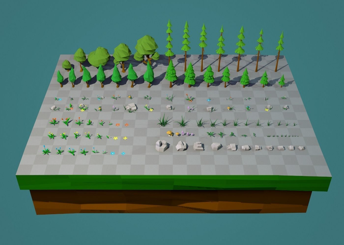 Trees Flowers and Rocks Low-poly 3D model