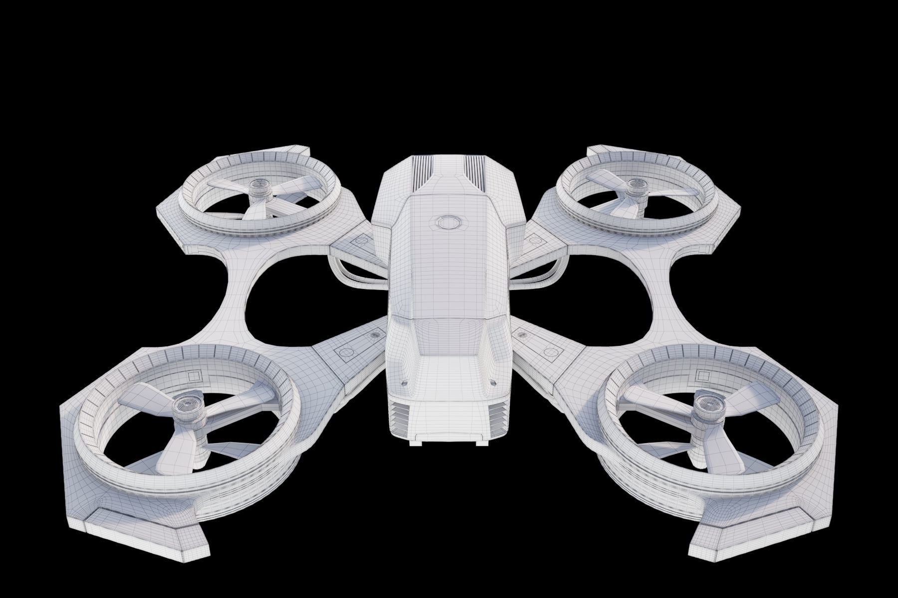 Drone quadcopter flying in sky with flames 3D model_15