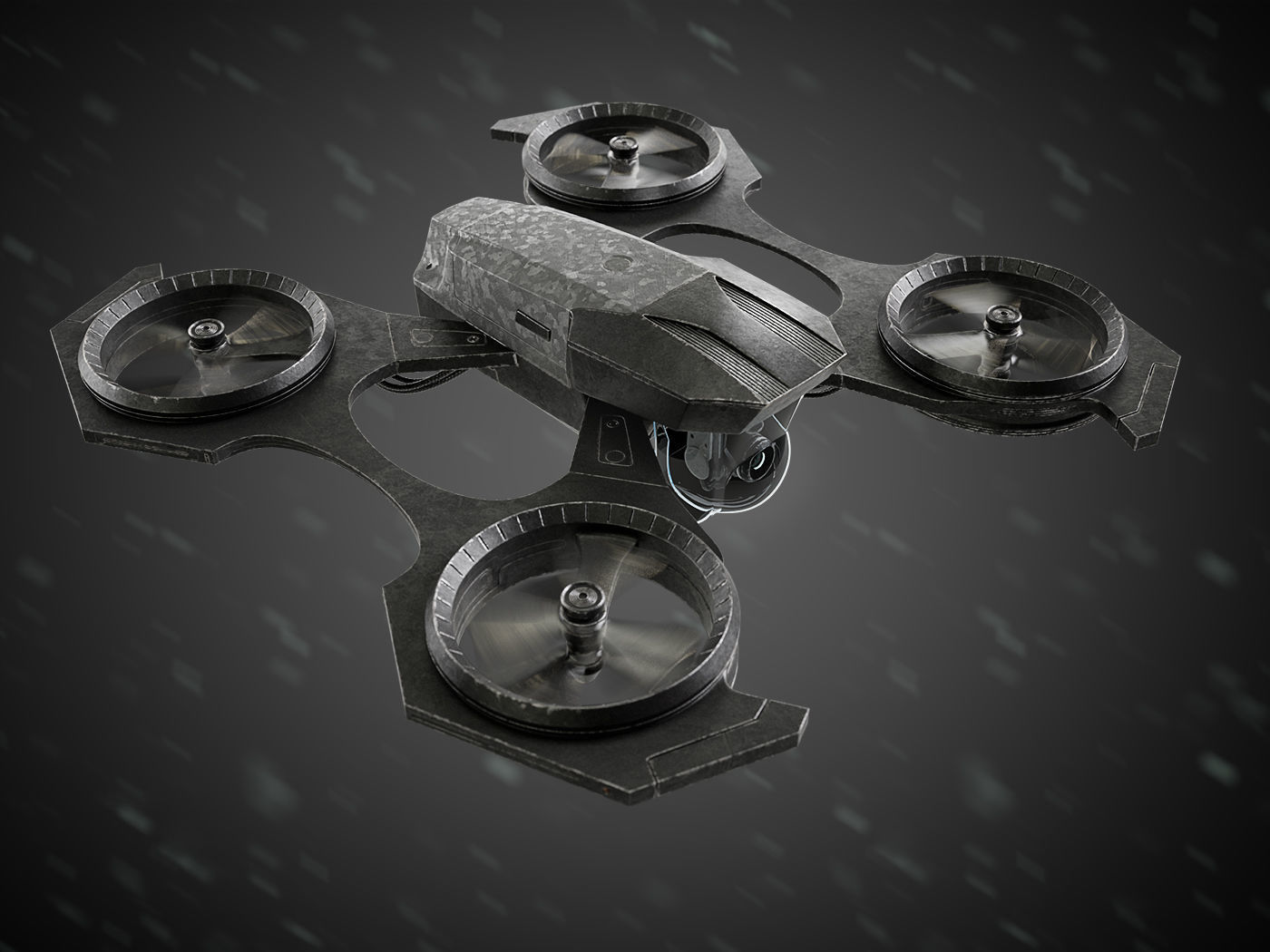 Drone quadcopter flying in sky with flames 3D model_9