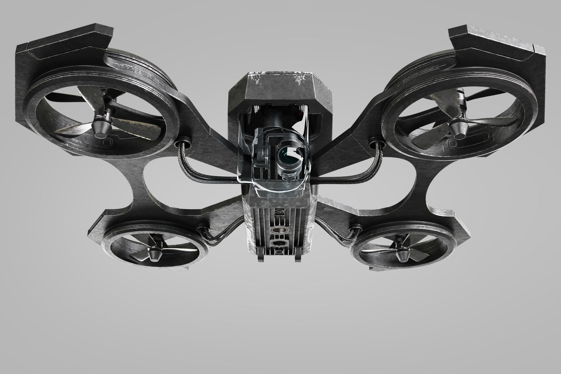 Drone quadcopter flying in sky with flames 3D model_3
